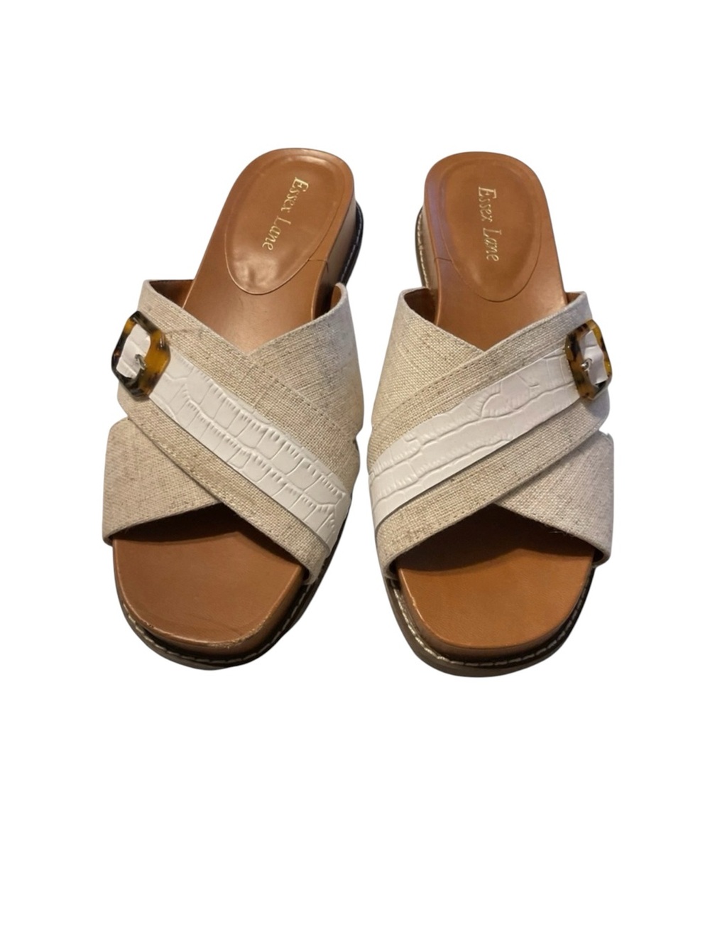 ESSEX LANE Alina Canvas Tortoise‎ Buckle Slide size 8.5